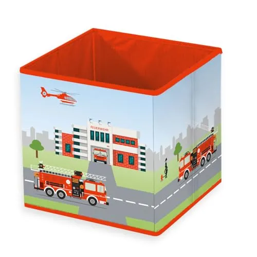 Herding Young Collection Aufbewahrungsbox Feuerwehr, ca. 30 x 30 x 30 cm, Aufbewahrung im Regal oder freistehend, 100% Polypropylen, Innen 100% Papier