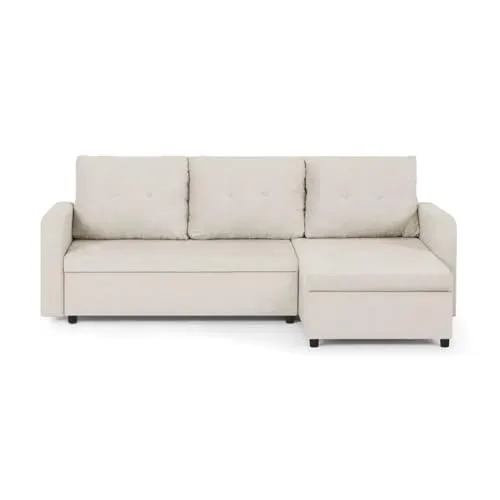SENTO TRADE Ecksofa mit Schlaffunktion, Bettkasten, L-Form Eckcouch, Schlafsofa, Bonellfederkern, Berlin (Beige)