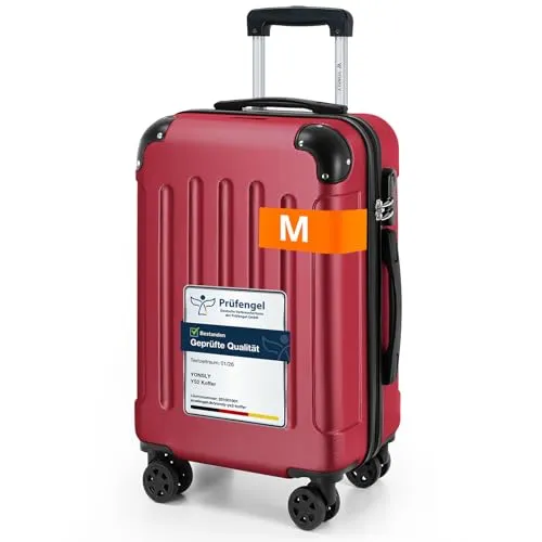 YONSLY Gepäck Suitcase Reisekoffer M, Rot mit 360° Lenkrollen