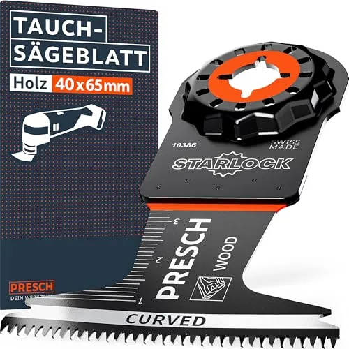Presch Starlock Sägeblatt Holz 40x65mm - Multitool Sägeblatt für werkzeuglosen Wechsel - Saubere, exakte Schnitte dank Japan-Verzahnung & Curved-Tec Design - Präzises Tauchsägeblatt, Multitool Zubehör