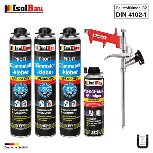 Dämmstoffkleber XPS EPS Klebeschaum 3 x 750ml + 1 x PU-Reiniger + Schaumpistole