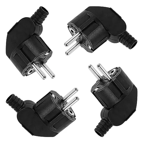 GUNGY Schuko Stecker Winkelstecker 250V 16A Schukostecker Stromstecker mit Zugentlastung, Schutzkontakt-Stecker mit Knickschutztülle IP20 Schwarz 4 Stück