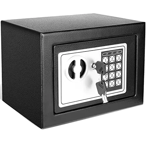 Himimi® Feuerfest Tresor, Wasserdichter Klein Elektronischer Safe, 2 x Dringend Schlüssel & Befestigungsschraube, Wandtresor mit 2 Doppelstahlbolzen Möbeltresor, Stahlsafe, 23 x 17 x 17 cm