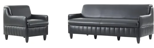 Stilvolle Schwarze Ledergarnitur - Designer Ledersessel und Polstercouch - Moderne Couchgarnitur für Wohnzimmer, bestehend aus 3-Sitzer und 2 Sesseln. Hochwertiges Leder, komfortable Polsterung und elegantes Design für entspannte Stunden.