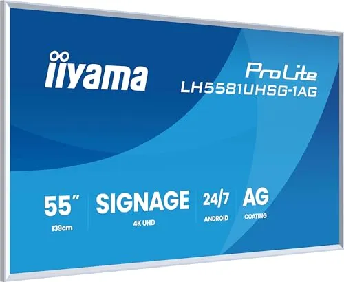 iiyama Prolite LH5581UHSG-1AG 54,6“ 4K Digital Signage Display - Monitore mit abnehmbarem Rahmen für individuelle Designs, ideal für kreative Geschäftsräume. Ausgestattet mit Android 14 OS, 24/7-Betrieb und hervorragender Konnektivität.