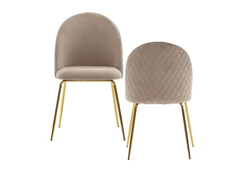 Wohnling Esszimmerstuhl WL6.402 - 2er Set, Samt, beige - Moderne Esszimmerstühle aus weichem Samt mit elegantem Rautenmuster. Robuste Metallbeine und höhenverstellbare Fußbodenschoner schützen Ihren Boden.