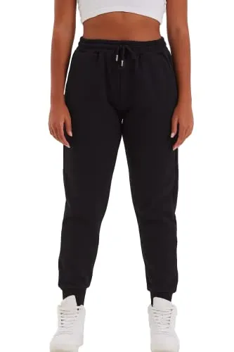 Produktbild COMEOR Jogginghose Damen Baumwolle – Sporthose Frauen Trainingshose,Yogahose, Freizeithose Lang, Bequeme Laufhose mit Elastischem Rippbündchen, Jogging Sweatpants (Schwarz, XL)