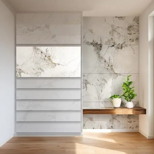 HEXIM Marmorplatten Optik 4er-Set 122×70 cm – Elegante Wandverkleidung - Stylisches 4er-Set mit Marmor-Optik, ideal für Wohnräume und Küchen. Jedes Paneel misst 122 x 70 cm und bietet eine Gesamtfläche von 3,42 m². Pflegeleicht und einfach zu montieren, perfekt für jeden Raum.
