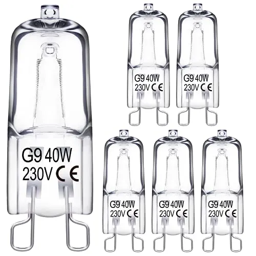 EvaStary G9 Klare Kapsel-Halogenlampen, 40W Dimmbar Warmweiß, 6 Stück | Klare Kapsel-Halogenlampen, Dimmbar, G9-Lampen für Kronleuchter, Pendelleuchten, Schrankleuchten, Landschaftsleuchten