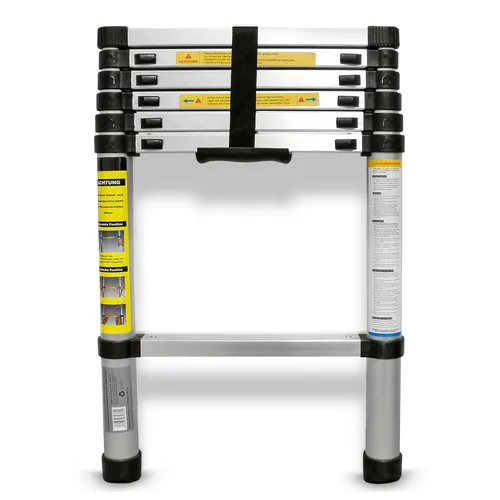 Alu Teleskopleiter 2m - Tragbare Stehleiter für 150kg - Leiter aus Aluminium mit einer maximalen Arbeitshöhe von 2,8 m. Ideal für Handwerker und Heimwerker, wetterfest und stabil.
