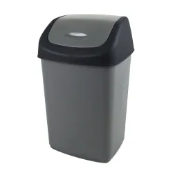 Heinze Solutions GmbH Werk Niederaula Gies Abfalleimer Push ecoline, Schwingdeckeleimer aus hochwertigem Kunststoff, grau/schwarz, Fassungsvermögen: 10 Liter 7137