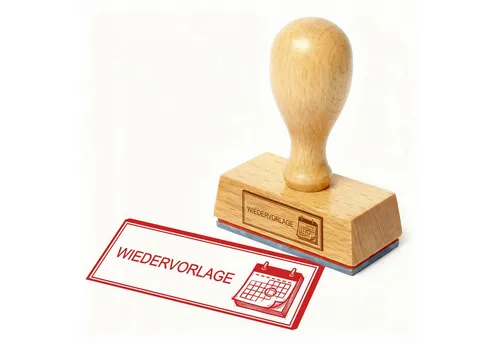 Dekolando Stempel Bürostempel WIEDERVORLAGE Kalender Stempel – Holzstempel 48x18 mm für