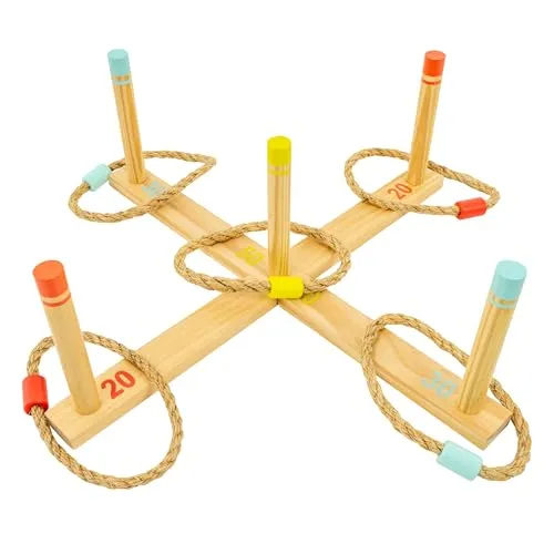 TP Toys Wooden Ring Toss Game FSC Outdoor Fairground Game for Kids Ages 3+ Fun 2-4+ Player Classic Ring Toss Game for Indoor or Outdoor Play