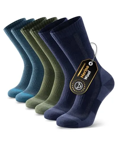 Ruixue Merino Wandersocken Herren & Damen, Outdoor Socken Trekkingsocken, Merinowolle Sportsocken Laufsocken Sneakersocken für Herren, Damen & Kinder[3 Paar], Mehrfarbig-3PACK, 43-46