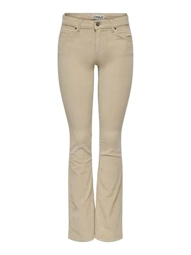 ONLY ONLMARY Flared Cordhose - Modische Damen Cordhose in Beige (Oatmeal) mit Stretchkomfort. Die vielseitige Slim Fit Hose bietet eine bequeme Passform und ist ideal für legere bis peppige Outfits.