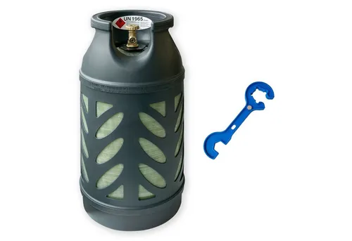 BlueCraft Gas Composite Premium 10 kg Eigentums Propan-Gasflasche ungefüllt, 10 kg Composite Gasflasche inkl. einem Gasreglerlöser +17er Schlüssel