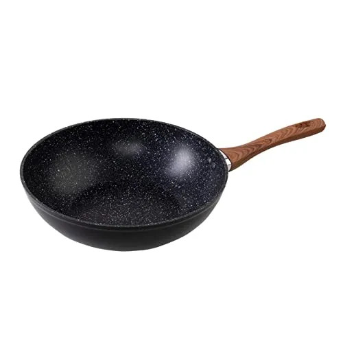 wenco Wok-Pfanne, Ø 28 cm, Induktionsgeeignet, Aluminium mit PFOA-freier Antihaftbeschichtung, Schwarz