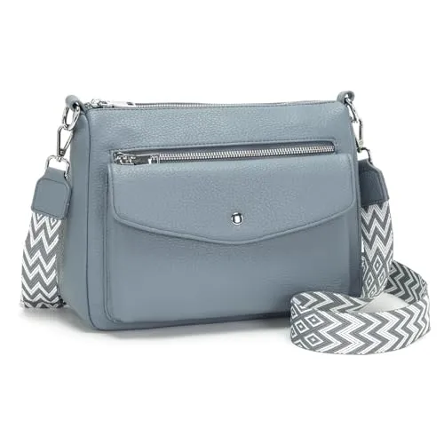 Atgbiem Umhängetasche Damen Mittelgroß Handtasche Klein Tasche Damen Crossbody Bag Veganes Leder Blau Geschenke für Frauen