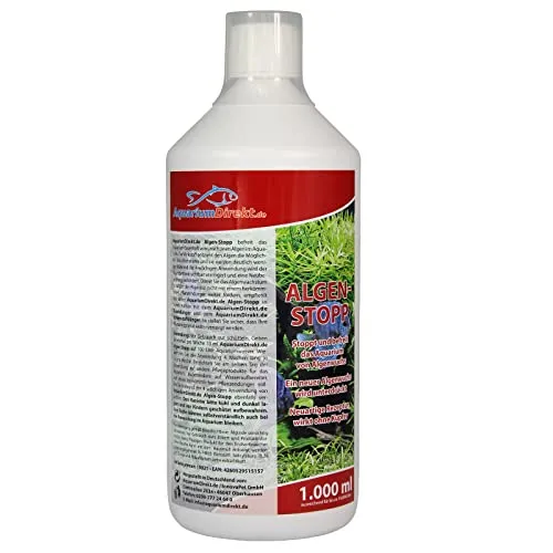 AquariumDirekt Algen-Stopp (Flüssiger Algenvernichter, Algenentferner für Ihr Aquarium - Stoppt und befreit nachhaltig Algenwuchs, neuartiger Rezeptur ohne Kupfer), Größe:1 L