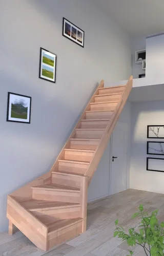 Starwood Raumspartreppe Holztreppe Rhodos ¼ gewendet Buche ohne Geländer - Massivholztreppe Rhodos in ¼ gewendelter Ausführung, ideal für individuelle Gestaltung. Robustes Buchenleimholz, für Geschosshöhen bis 300 cm, perfekt für platzsparende Lösungen.