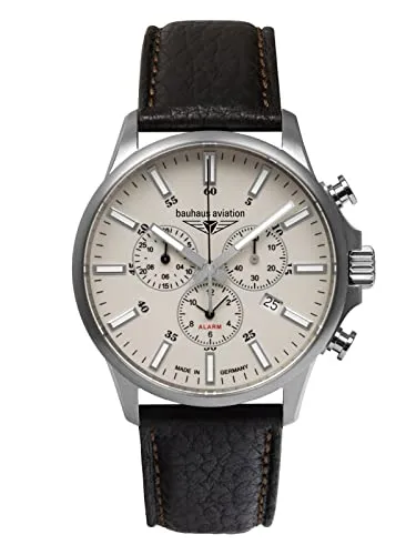 Bauhaus Aviation Titanium, Quarz, 28805 - Armbanduhren für Herren, klassische Fliegeruhr im leichten Titan-Gehäuse mit beigem, nachts leuchtendem Ziffernblatt und präzisem Schweizer Quarz-Uhrwerk.