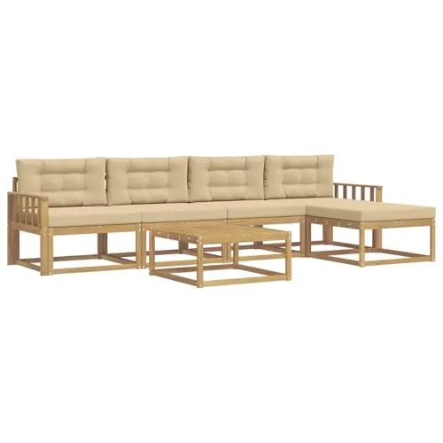 vidaXL Outdoor-Sofagarnitur 6-teilig in Weiß und Beige - Stylisches Outdoor-Sofa Set aus hochwertigem Akazienholz für gemütliche Stunden im Garten. Wetterbeständig und modular, ideal für jede Gelegenheit – einfach umgestalten und entspannen!