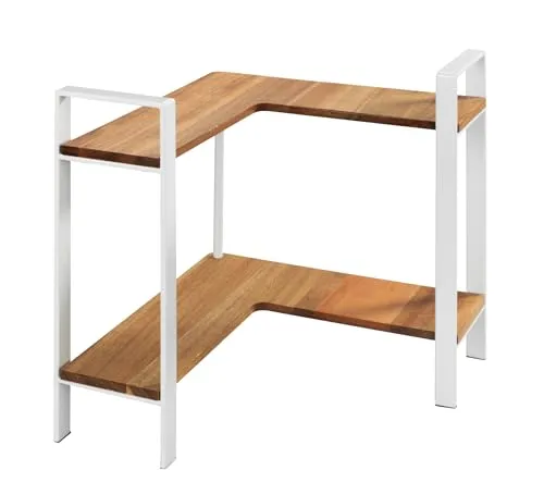 WENKO Küchen-Eckregal Louisa - 2 Etagen aus Akazienholz - Standregal für die Küche, schafft zusätzlichen Stauraum und sorgt für Ordnung. Kompaktes Design mit Anti-Rutsch-Füßen, ideal für Gewürze und Kräutertöpfe.