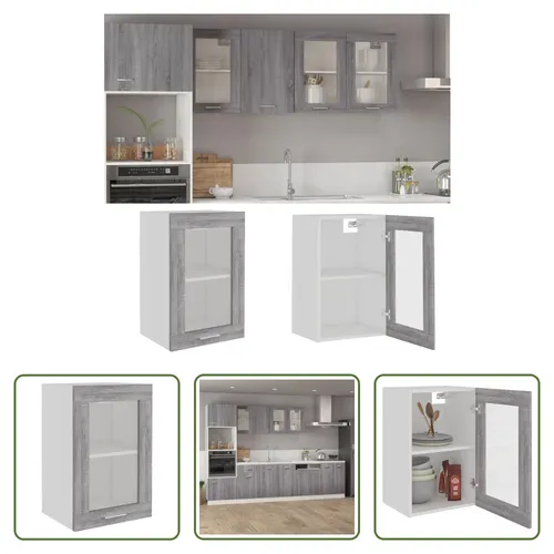 The Living Store Hängeschrank Glas Grau Sonoma 40x31x60 cm