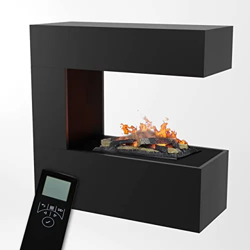 GLOW FIRE Elektrokamin Schiller - Hängend mit 3D Flamme - Elektrokamin mit realistischem 3D-Flammeneffekt und integrierter Knisterfunktion für entspannende Atmosphäre. Einfache Montage, made in Germany, ohne Genehmigung nötig.
