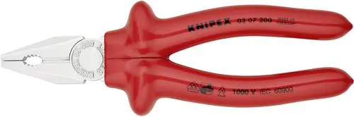 Knipex 03 07 200 VDE Kombizange 200mm - Zangen für vielseitigen Einsatz mit speziellen Greifzonen, induktiv gehärteten Schneiden und optimaler Schneidenhärte für präzises Arbeiten.