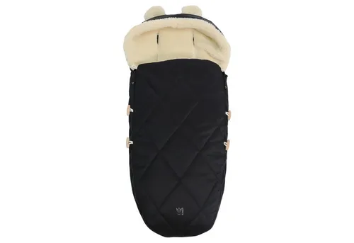 Kaiser Winterfußsack XL EARS WOOL black - Fußsäcke für Kinderwagen, wind- und wasserabweisend, ideal für kalte Tage, mit abnehmbarem Vorderteil und großzügigem Längsschlitz für einfache Befestigung.
