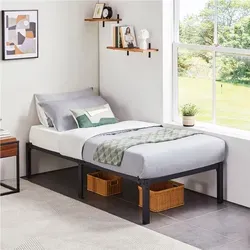 Yaheetech Bettrahmen 36cm H Metallbett mit Lattenrost, Bettgestell aus Metall, Modern Doppelbett Einzelbett Leichte Montage, 90 x 200 cm, Schwarz - Schwarz
