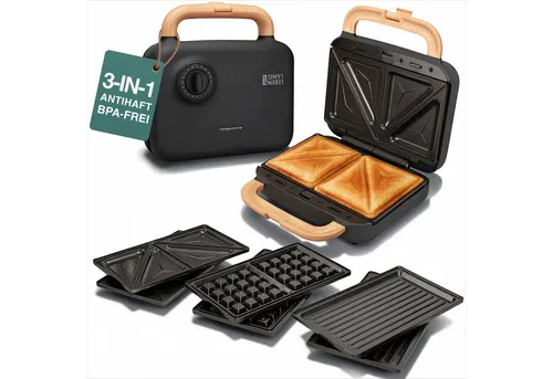 LEBENLANG Sandwichmaker 3in1 | Waffeleisen, Sandwich & Kontaktgrill | 750W