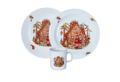 L.E.R.D.93 Kindergeschirr-Set 3-tlg. mit Märchenmotiv - Kindergeschirr aus hochwertigem Porzellan mit buntem 
