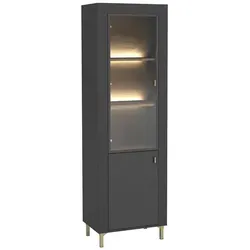 Mirjan24 Vitrine Schwarz, 60x194x40 cm – Modernes Design für Ihr Wohnzimmer - Elegante Vitrine mit LED-Beleuchtung, aus robustem Holzwerkstoff und in stilvollem Schwarz. Ideal zur Präsentation Ihrer Lieblingsstücke im Wohnbereich.