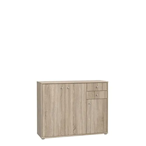 FORTE Kommode Tempra 108,8 cm - Stilvolle Schubladenkommode - Schubladenkommode mit attraktiver Holzoptik, mehreren Türen und variablen Einlegeböden. Ideal für Ordnung und vielseitige Wohnstile, pflegeleicht und modern.