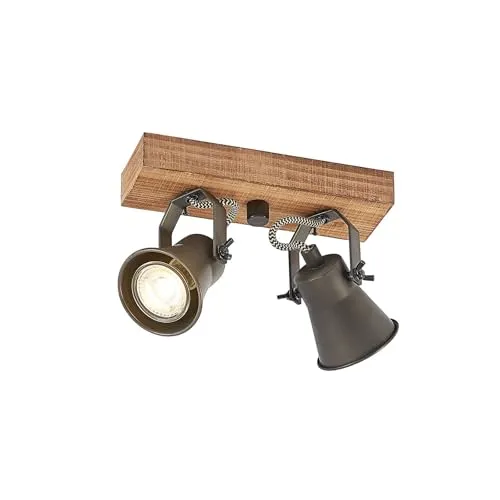 Lindby Strahler Grandesa - 2-flammige Vintage Deckenleuchte aus Holz - Deckenspot für Wohnzimmer, Esszimmer und mehr, schafft eine gemütliche Atmosphäre und fügt sich harmonisch in jede Umgebung ein.