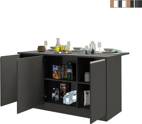KOCHSTATION Kücheninsel KS-Sole - 155 cm, anthrazit matt - Kücheninsel mit 3 Türen und schieferfarbener Arbeitsplatte, ideal für modernes Kochen und Essbereiche. Verstellbare Einlegeböden bieten zusätzlichen Stauraum.