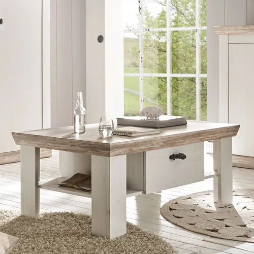 Lomadox Landhaus Couchtisch 109cm in Pinie weiß