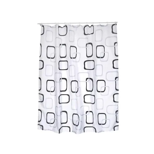 MSV 141674 Anti-Schimmel Duschvorhang - Anti-Bakteriell, waschbar, wasserdicht, mit 12 Duschvorhangringen - Polyester, „Quadrat“ 180x200cm