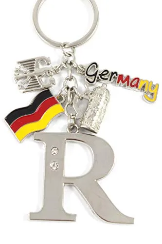 ELLUG Schlüsselanhänger H.: 11cm Buchstaben/Letter/Initalien/Alphabet/ABC mit Glitzersteinen & Charms Bierkrug/Adler/Deutschland-Fahne/Germany (R)