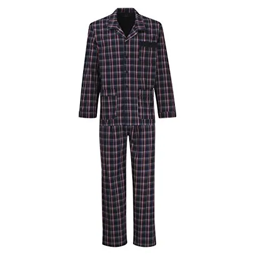 GÖTZBURG Pyjama Clubhouse (2 tlg) - Langarm, V-Ausschnitt, Baumwolle, Blau L (52) - Klassischer 2-teiliger Pyjama in blau-dunkel-Karo aus 100% Baumwolle. Bequeme Passform mit Reverskragen und Brusttasche – ideal für entspannte Nächte.