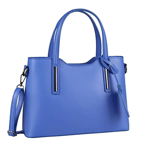 ITALYSHOP24 OBC Damen Echt Leder Tasche - Business Shopper in Königsblau - Stylische Damen-Handtasche aus italienischem Rindsleder, ideal für Alltag und Reisen. Mit abnehmbarem, verstellbarem Gurt und vielen Fächern bietet sie praktische Vielseitigkeit.