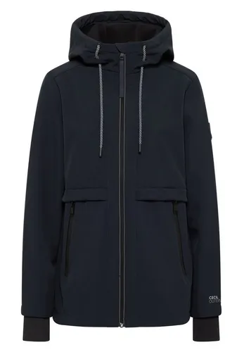 CECIL Damen 2005420 Midi Softshell Jacke, Dark Navy Blue, XXL - Funktionsjacke mit Fleece-Innenfutter und Kapuze, ideal für Übergangszeiten. Sportive Kontrastdetails und reflektierende Elemente sorgen für Sichtbarkeit und Stil.