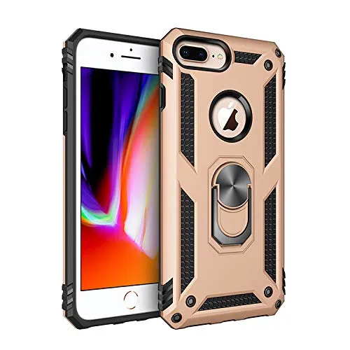 BestST Handyhülle für iPhone 6 Plus/7 Plus/8 Plus + Displayschutz, Cover für iPhone 6 Plus/7 Plus/8 Plus hülle, 360 Grad Drehbar Ringhalter Handytasche Case Handy Hüllen,Gold