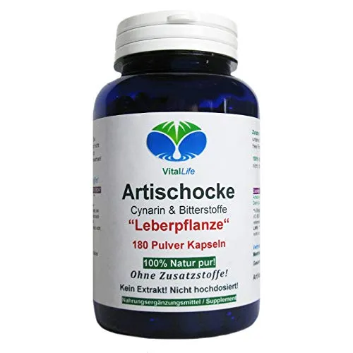 Artischocke für Leber & Galle 180 Kräuter Pulver Kapseln Cynarin & Bitterstoffe NATUR pur KEIN Extrakt OHNE Zusatzstoffe. 26394