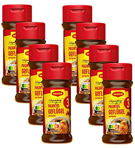 MAGGI Würzmischung 3, für pikantes Geflügel, süß-pikantes Paprika-Gewürz, für Brathähnchen oder Putengeschnetzeltes, 8er Pack (8 x 65g)