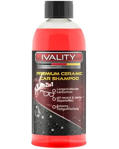 IVALITY Autoshampoo mit Abperleffekt 500ml – 2-in-1 Ceramic Shampoo und keramik Versiegelung mit SiO₂ – pH-neutrales Auto shampoo Konzentrat für Lack, Felgen und Glas – Kirschduft