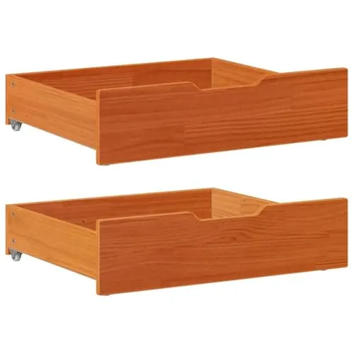 vidaXL Bettschubladen 2 STK. Wachsbraun 75x55x16 cm - Unterbettkommoden aus massivem Kiefernholz, platzsparend und ideal zur Aufbewahrung von Bettwäsche und Kleidung, leichtgängig durch vier Rollen.