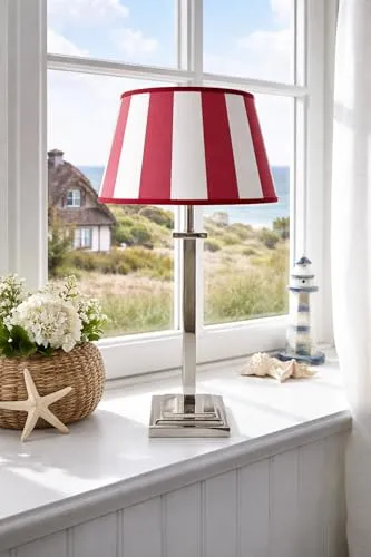 Ovaler Lampenschirm Rot-Weiß Gestreift Ø 30cm in weiß von ambiente-lebensart.de